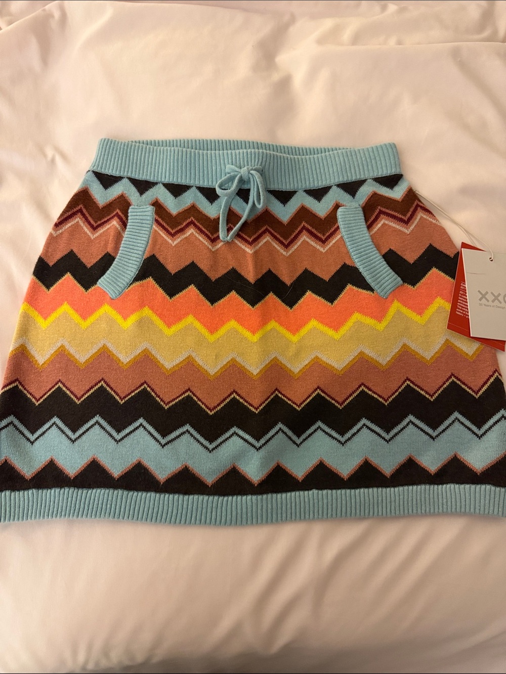Missoni for Target Multicolor Zigzag Knit Mini Skirt with Sky Blue Trim